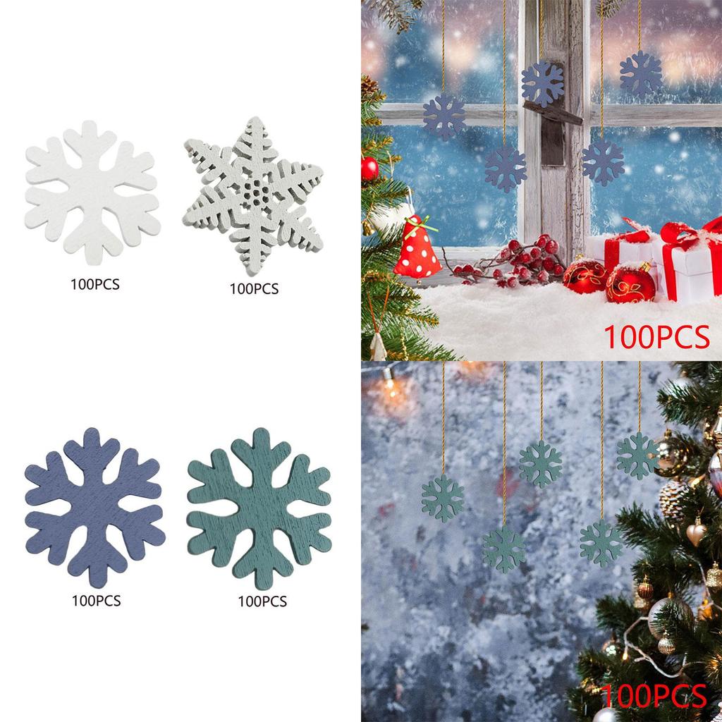 100Pcs Wood Snowflake Embellishments Christmas DIY Gifts 3cm Decor Crafts Slices