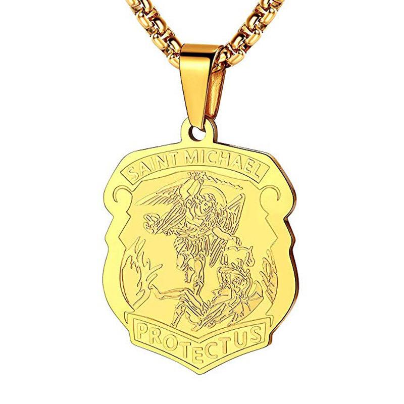 Saint Michael the Archangel Holy Shield Protection Charm Pendant Necklace