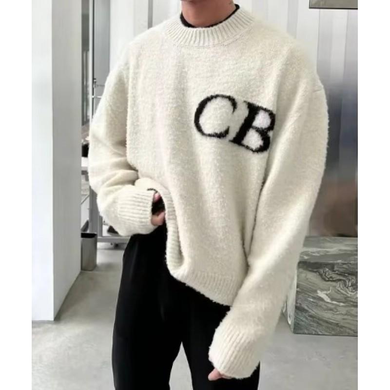Unisex Retro Streetwear Strickpullover mit CB Rundhalsausschnitt Lockerer Sitz Acryl Pullover Herren Damen