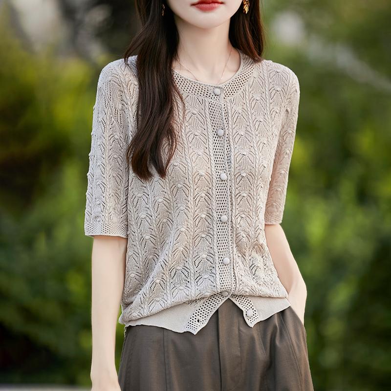 Women's Lightweight 50% Wool 50% Mulberry Silk Cardigan - 4-Season Versatile Knitwear for All-Year Comfort & Style