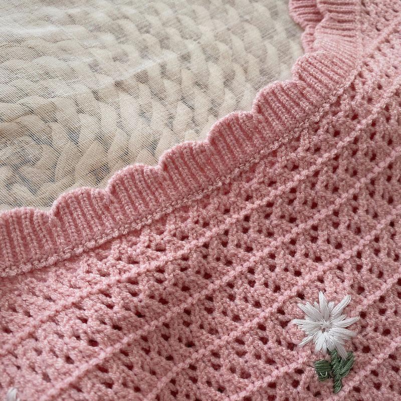 Ženy Léto Květina Vyšívaná úpletová tílka s výstřihem do O bez rukávů Sladká košilka Háčkování Svrchní oblečení Vintage volné vnitřní topy