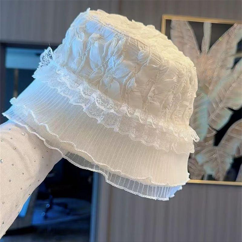 

Hat Women s 2025 New Arrival Fancy Summer Lace Sun Hat K-style Easiest for Match Face Slimming Fashion Fisherman Hat Beige White All yards