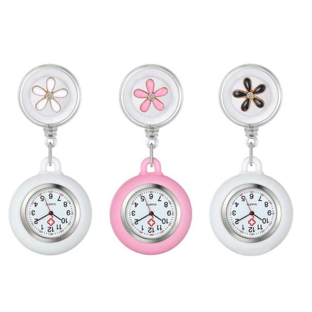 Nurse Watch Retractable Clip On Nursing Watch Cartoon Flower Pocket Watch Fob Watch for Kids