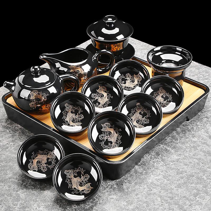 Lainuo Black Glaze Koi 12-Piece Chinese Tea Set