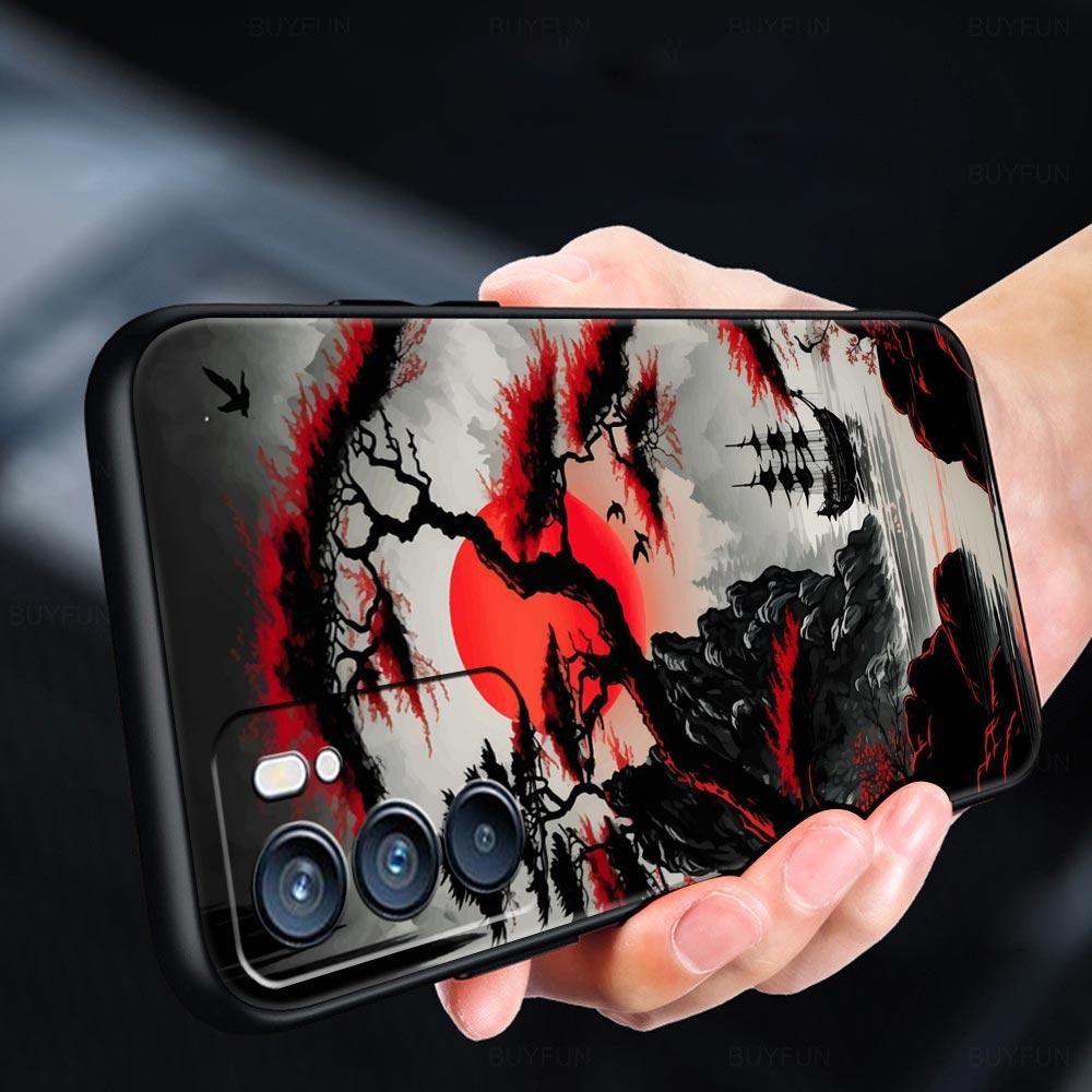 Japonské Bushido Samurajské puzdro pre Oppo Find X6 X5 A54 A53 A52 A9 2020 A15 A95 A17 A16 A76 A74 A57 Reno7 Reno6 Pro Plus 5G Kryt