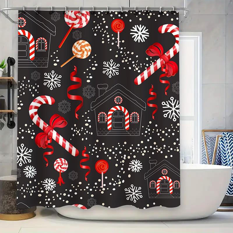 Tu Festive Christmas Bathroom Decorholiday Shower Curtainred And White Candy Cane Patternwinter Wonderland Designcozy Holiday Vi