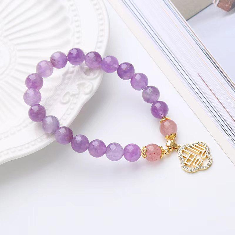Natural Amethyst Bracelet Strawberry Crystal Bracelet Single Bangles Women Fashion Jewelry Accessories Gift