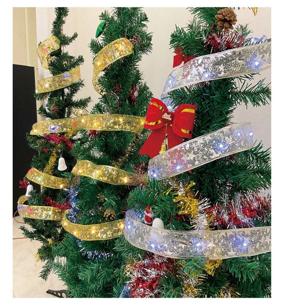 DIY Christmas Ribbon String Light Lace Bows Ribbon Lights Ornaments  Home Decor