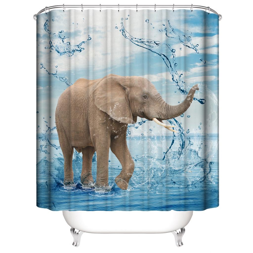 Colorful Elephant Shower Curtain Waterproof Washable Bathroom Decor With 3d Printing And Hooks
