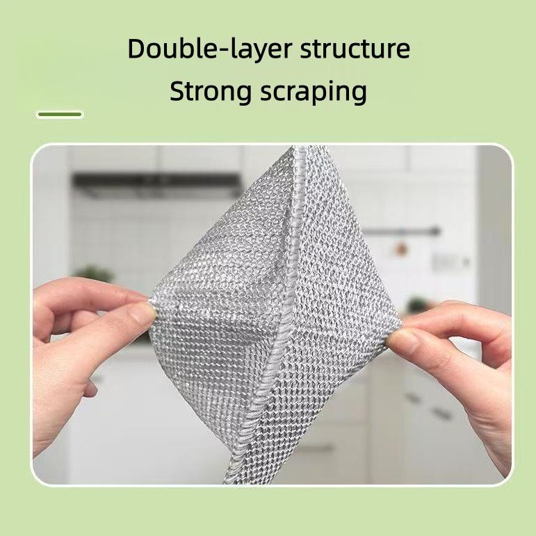 Steel Wire Cleaning Cloth Kitchen Rag Non-scraping Dish Towel Double-sided Household Stove Pot Cleaning Towel Silver 1pcs/5pcs/10PCS