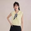 Fashionable And Casual Contrasting Navy Collar Knotted Sweet Loose Sleeveless Vest
