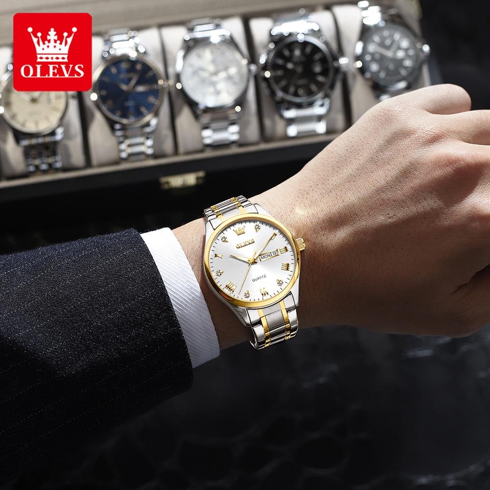 OLEVS 5563 Men's Watch Stainless Steel Waterproof Luminous Classic Business Wristwatch Luxury Diamond Scale Quartz Watch for Men