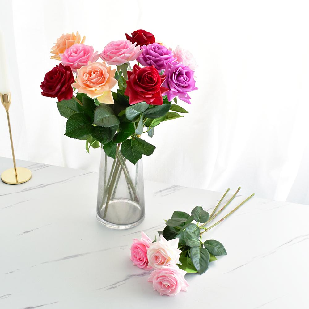 

7 шт Real Touch Rose Branch Stem Латекс Роза Ощущение войлок Моделирование Декоративная искусственная силиконовая роза Цветы Главная свадьба