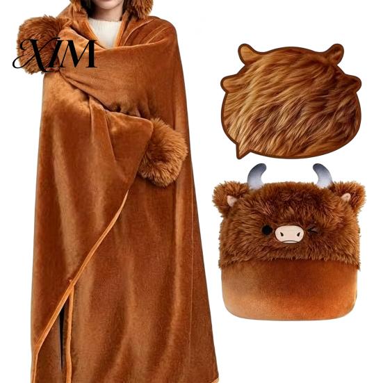 Tier-Themen-Decke Tragbarer Hoodie, Übergröße Fleece-Sweatshirt für Erwachsene Halloween-Kostüm Schal Nachtwäsche, Cosplay Plüsch Kapuzen-Umhang Korallenfarbener Hoodie