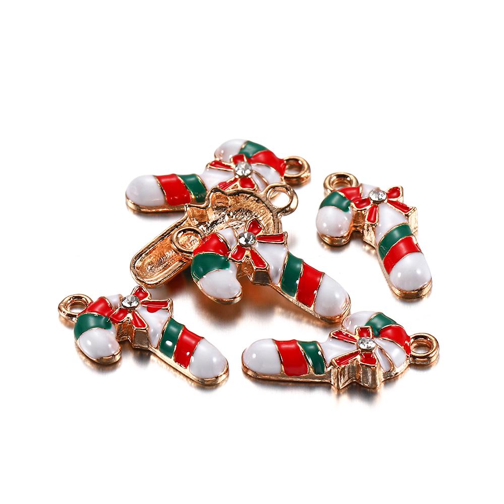 10Pcs Christmas Charms Pendants Enamel Bracelet Party Home Metal Craft Decoration Tree Hanging DIY Jewelry Making Accessories