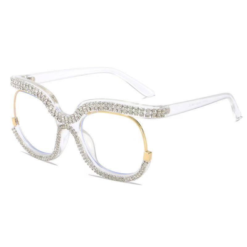 European & American Anti-blue Light Women's Glasses with Clear Lenses and Rhinestone-Inlaid Frame