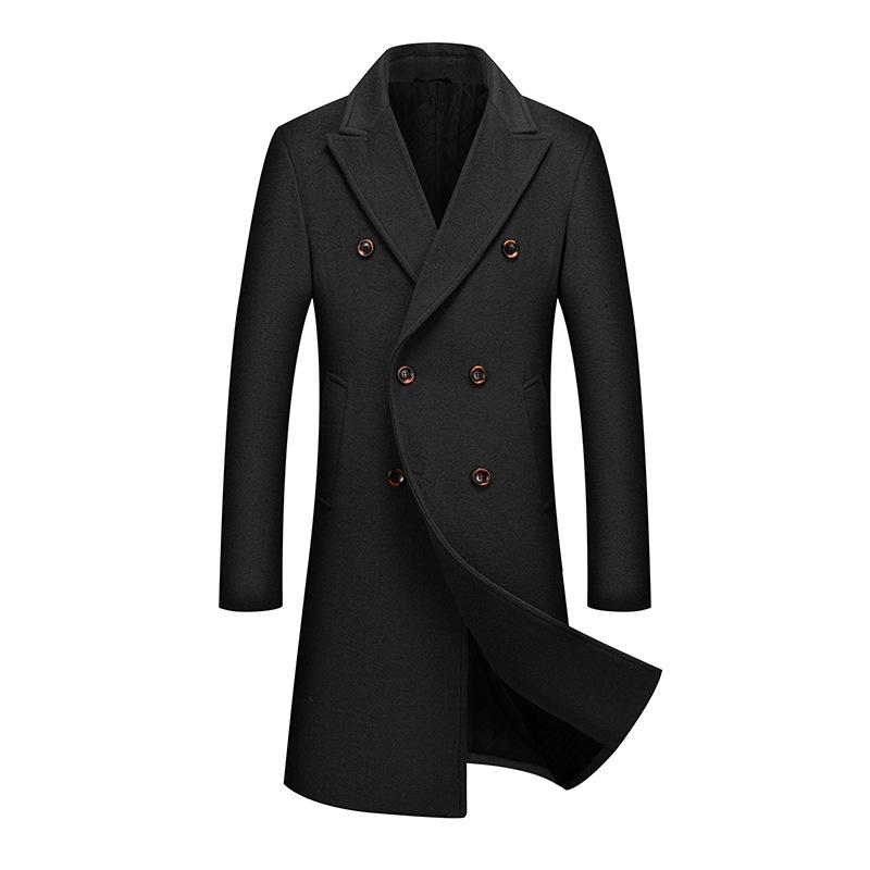 Autumn Winter Men's Wool Coats Double Breasted Business Casual Woolen Trench Men Long Outerwear