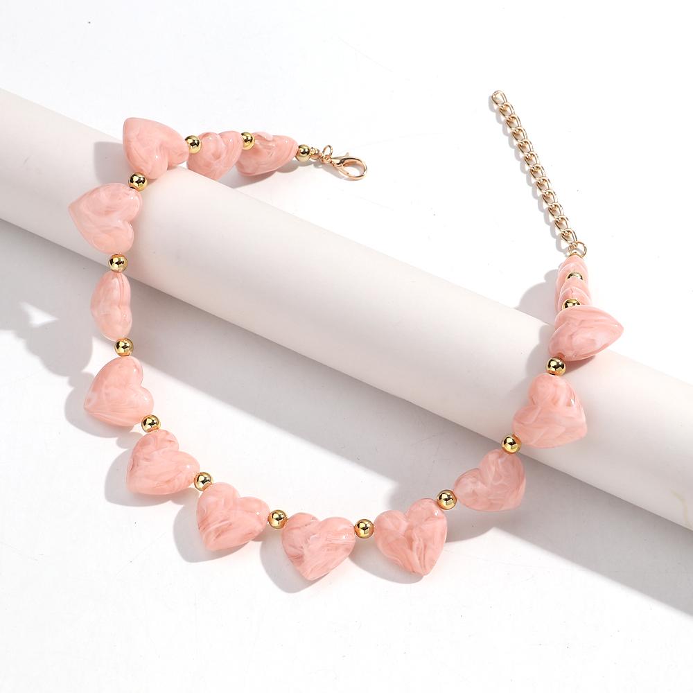 New Trendy Multicolor Resin Heart Beads Chain Necklaces for Women Minimalist Handmade Acrylic Love Choker Party Jewelry Gift