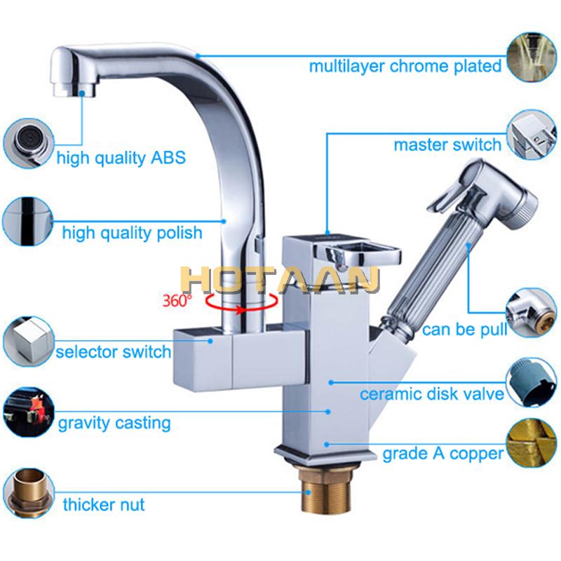 Pull Out Kitchen Faucet Chrome Plated Finish Dual Sprayer Nozzle Cold Hot Water Mixer Brass Bathroom Faucet Torneira Cozinha