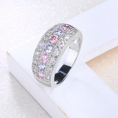 Women Ring Electroplating Inlaid Faux Crystal Finger Ring Jewelry Accessories