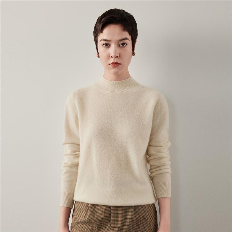 Twelve-Needle Women's Soft Cashmere Round-Neck Sweater: Warm Versatile Winter Knitwear