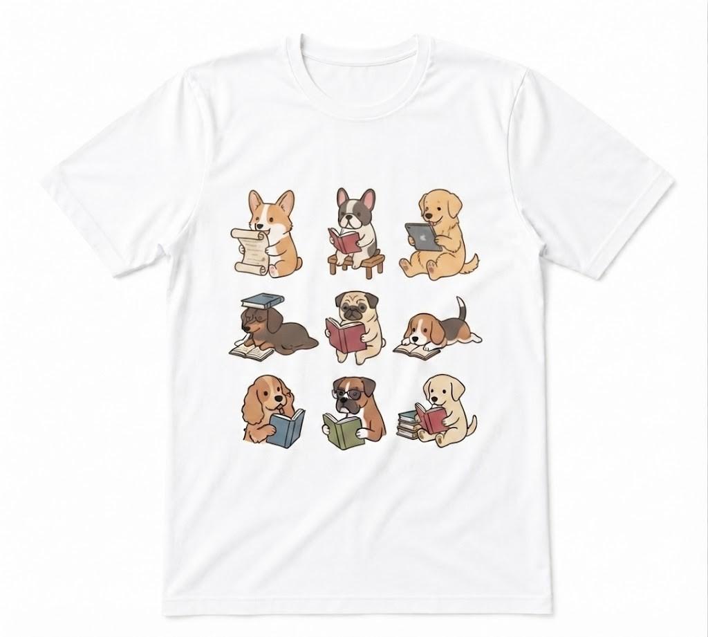 Funny Dog Reading Cute Dogs With Books Dog Lover White T-shirt