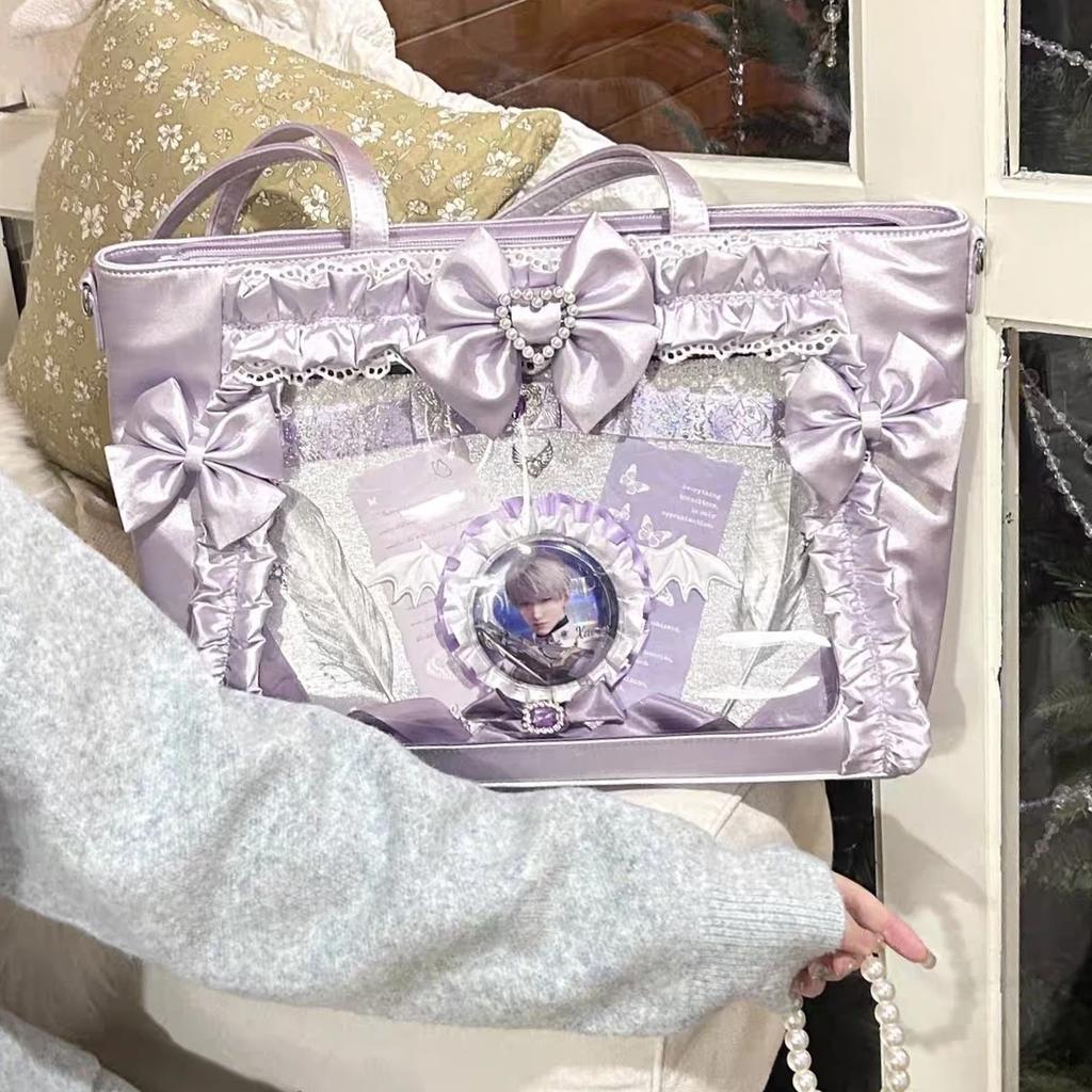 New Y2k Sweet Ita Shoulder Bag Lolita Girl Transparent Tote Bag Women Large Capacity Lace Crossbody Bag Cute DIY Display Handbag