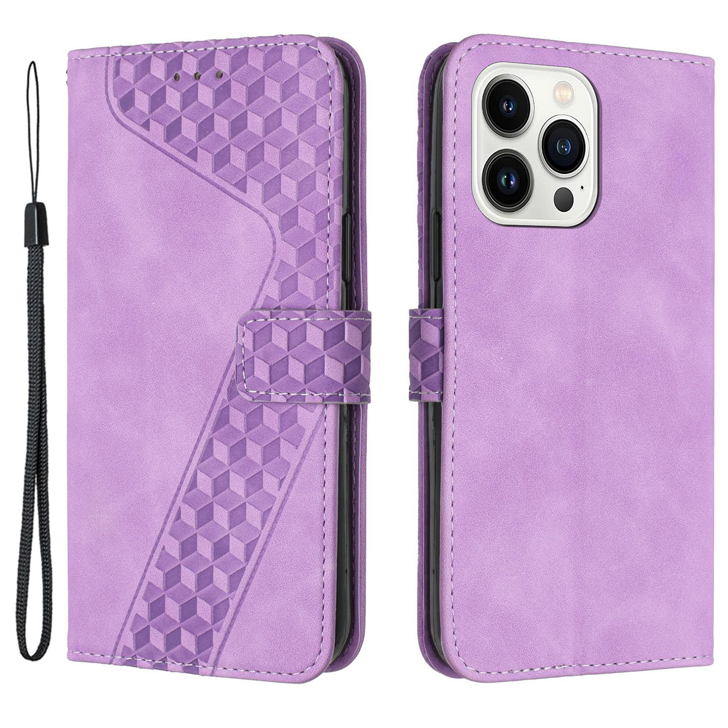 

For iPhone 12 Pro Max PU Leather Cover 7-Shape Imprinted Pattern Phone Case Wallet Purple