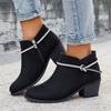 Fashion Women's Chunky Single Boots Autumn New Pointed Head Cattle Suede Side Zipper Rhinestone Anti-slip Wear-resistant Short Boots