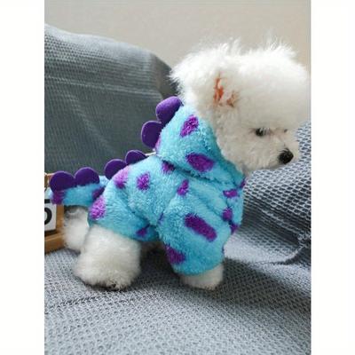 1 Stück Haustierkleidung für Katzen und Hunde, Universelles Bekleidungsstück mit Leinenhaken, Niedlicher Kurzer Drachen-Hoodie mit Hörnern für Kleine Hunde - Floralsaurier