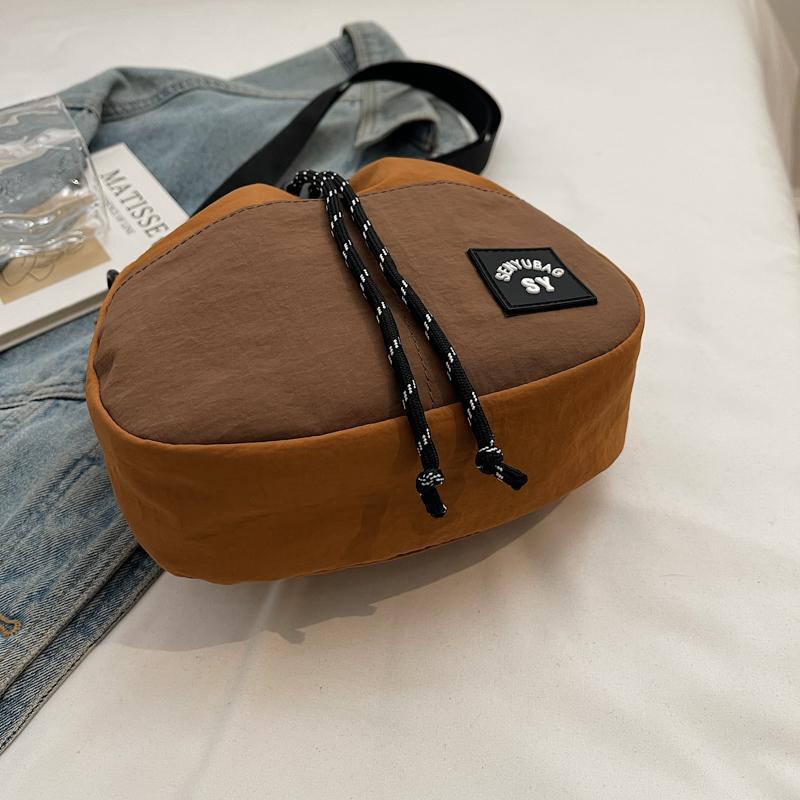 Crossbody Utility Color-block Drawstring Bucket Bag, Fashiable Versatile Camping Shoulder Bag, Mountain Style Portable Backpac