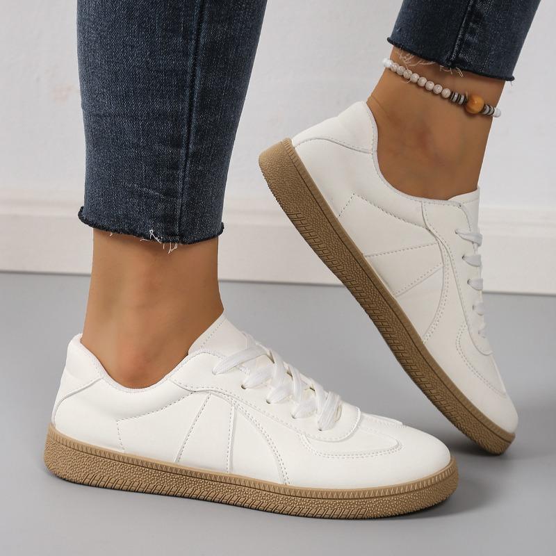 Pantofi Sport Casual Albi Plati de Toamnă pentru Femei, Încălțăminte Stil Gump pentru Antrenament, Disponibili în Mărimi Mari.