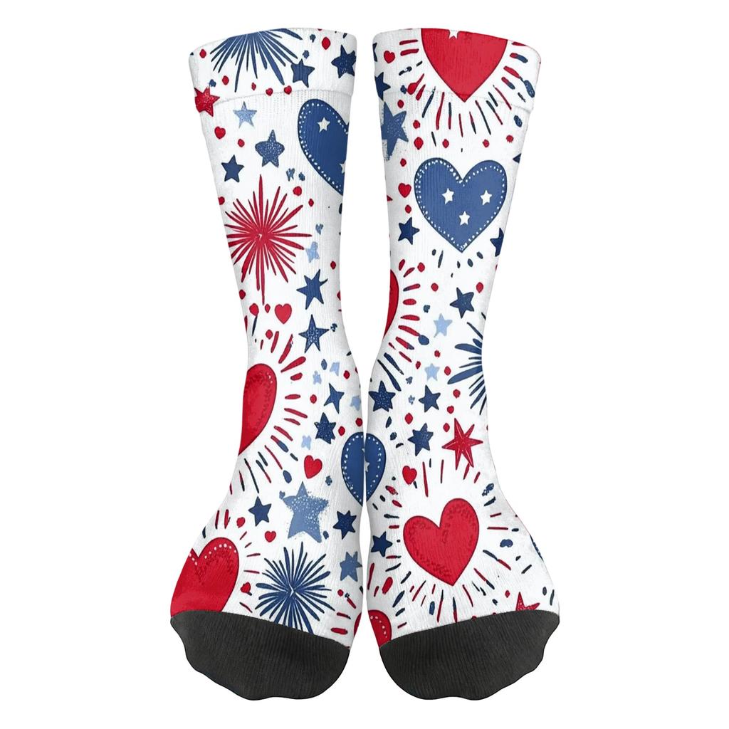 Women’s Breathable Comfortable Crew Socks with Independence Day Print Soft Stretchy Fabric Medium Length Design for Daily Wear