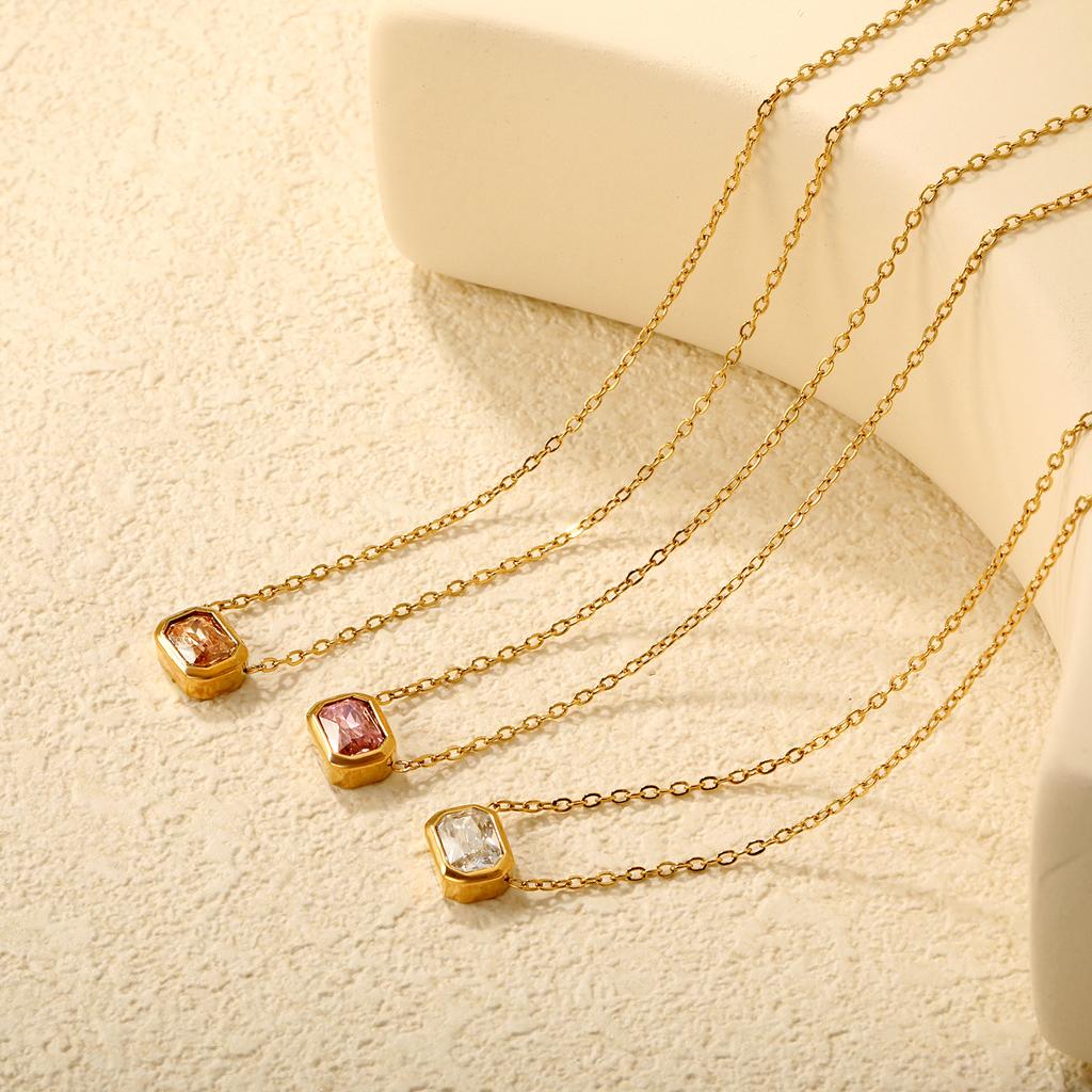 Zircon Pendant Necklace Gentle Sweet Clavicle Chain Steel Ball Bracelet 18K Gold Stainless Steel Jewelry