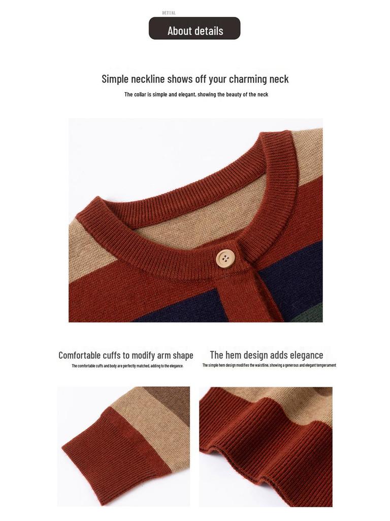 Women's Striped Autumn Knit Cardigan 2025: Fashionable, Loose-Fit, Slimming, Age-Defying Sweater Coat