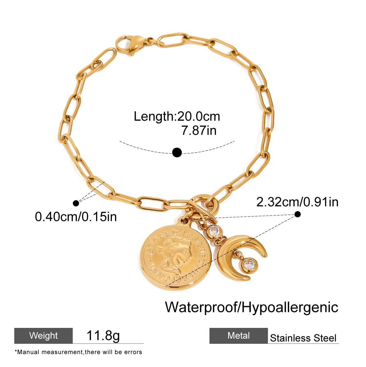 Trendy Sun Star Moon Ocean Charm Pendant 18K Gold Plated Stainless Steel Bracelet Stackable Beach Summer Zircon 2025 Wholesale