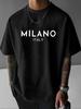 Unisex Weißes Rundhals-Kurzarm-T-Shirt Mit Milano Italien Textgrafik Weicher Stoff Lässiges Tägliches Tragen Trendiges T-Shirt