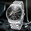 Men's Luxury Waterproof Automatic Mechanical Watch with Steel Band and Luminous Skeleton Design