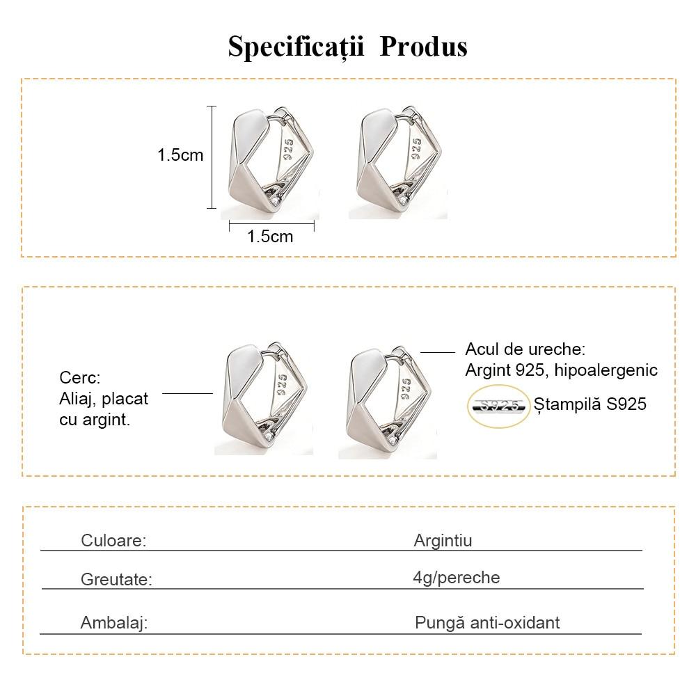 925 Sterling Silver Rhombus Design Earrings, Modern Minimalist Stud Earrings, Gift Idea for Women, 1.5 Cm, Silver