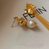 French European and American retro asymmetrical long fringed pearl earrings women's light luxury high-end niche medieval earrings earrings