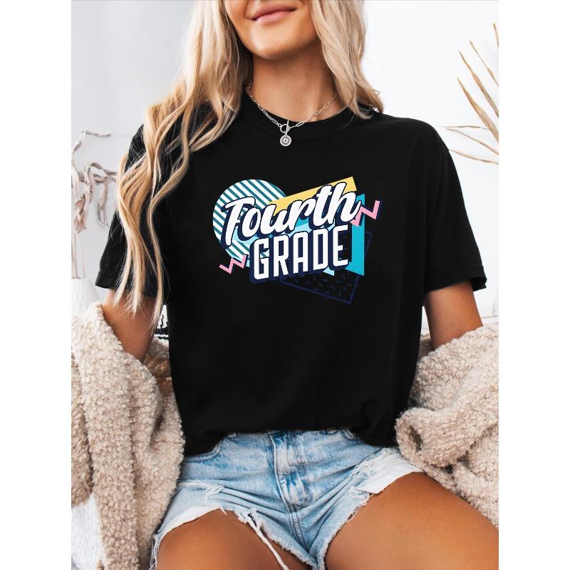 

Spanish Letter Print Women s T-Shirt Round Neck Short Sleeve Casual Athletic Spring Summer Top S чёрный
