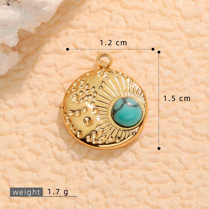 European Retro Turquoise Geometric Oval Pendant - Stainless & Titanium Steel Jewelry for Women