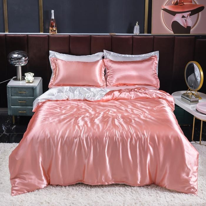 new summer double-sided ice silk four-piece set simple bedding soft silky single quilt cover dormitory three-piece set