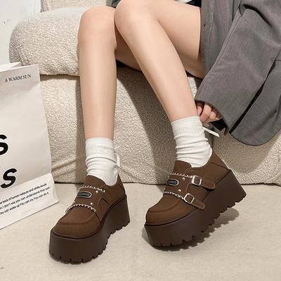 Women's Shoes  Brand Belt Buckle Women's High Heels  Round Toe Casual Pumps Swomen New Solid Platform Heels Zapatos