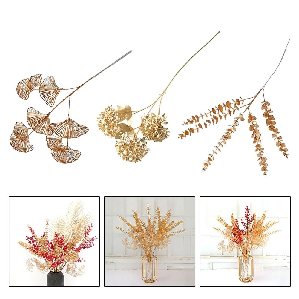 Eucalyptus Leaf Gold Fan Leaf Accessories Plastic Simulated For New Year Wedding Decorations Flower Arrangement