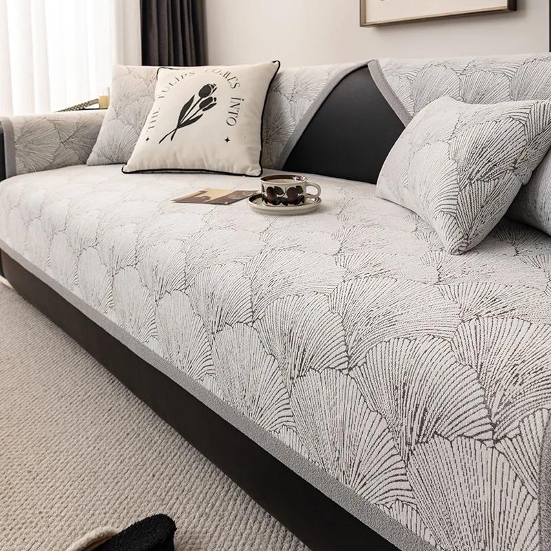 Chenille Sofa Cover Floral Print Modern Sofa Cushion Mat All-season Universal Couch Towel For Living Room Furniture Protector