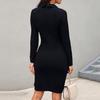 2026 New V-Neck Office Bodycon Dress, Long Sleeve Button Front Pencil Dress for Work, Chic Professional Midi Dress