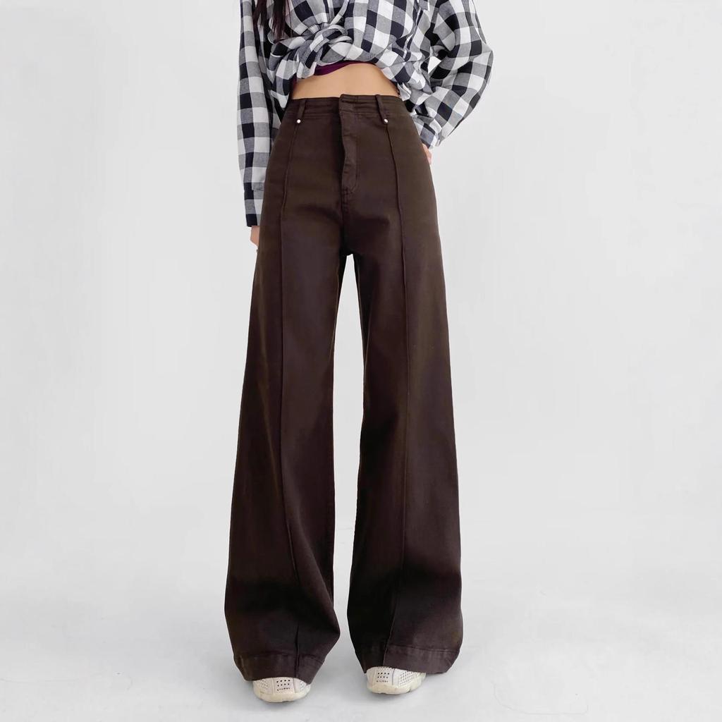 High-Waisted Women's Wide-Leg Jeans with Contrast Stitching - Versatile, Slimming, and Crisp Pants for Spring and Autumn.