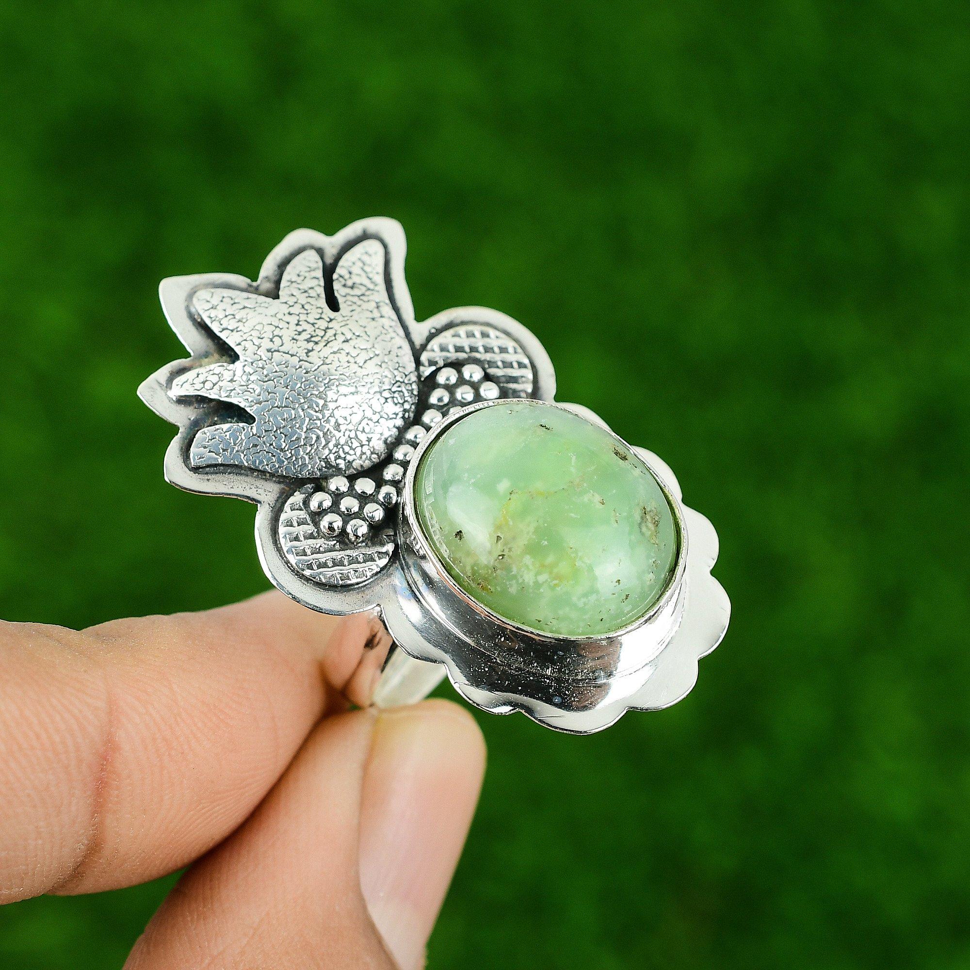 

Серебро 925 пробы Овальный Натуральный Хризопраз Заявление Новое Обещание Жена Кольцо Чакра Сердца Adjustable