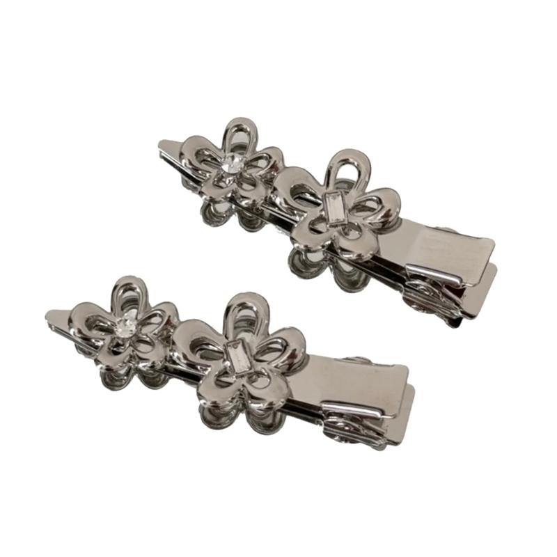 Punk Barrettes Hair Clip Floral Sweet Metallic Flower Flat Clip Hairpin Flower Floral 2000s Hair Clip for Bunches